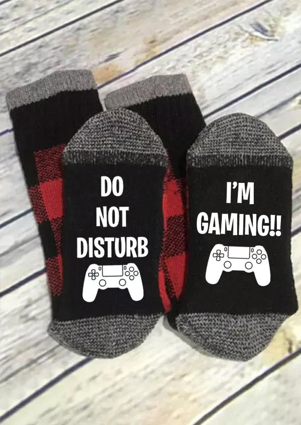 

Crew Socks Plaid Do Not Disturb I'm Gaming Crew Socks in Black. Size