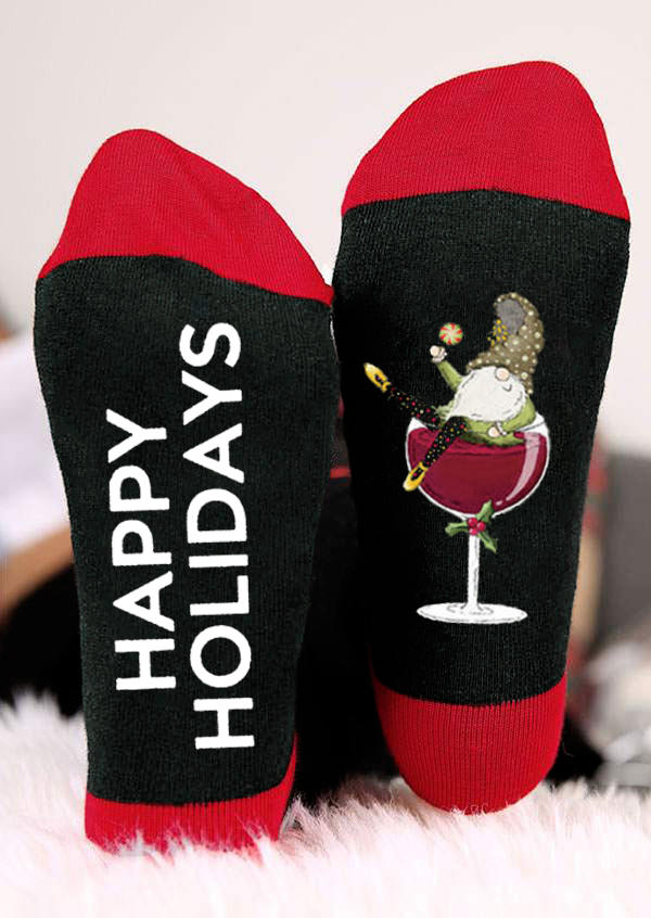 

Crew Socks Christmas Mistletoe Happy Holiday Crew Socks in Black. Size