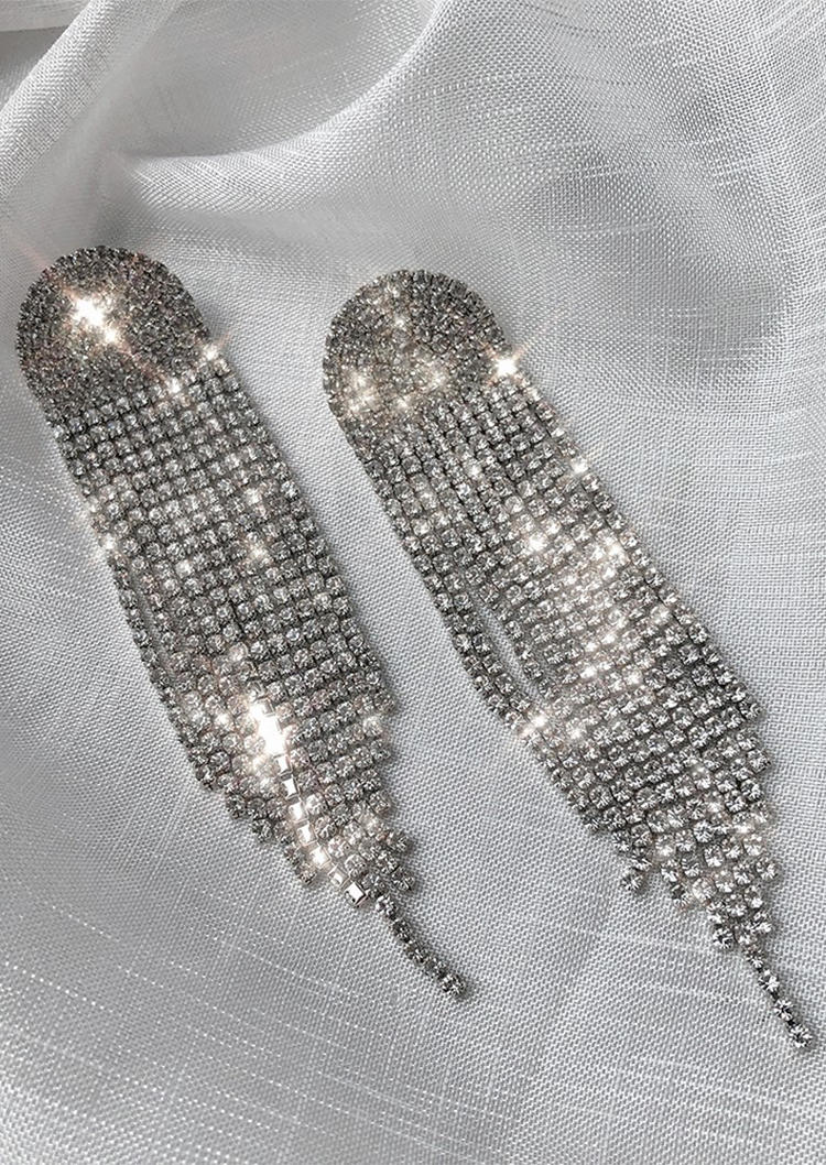 

Earrings Rhinestone Tassel Dangle Long Stud Earrings in Gold. Size