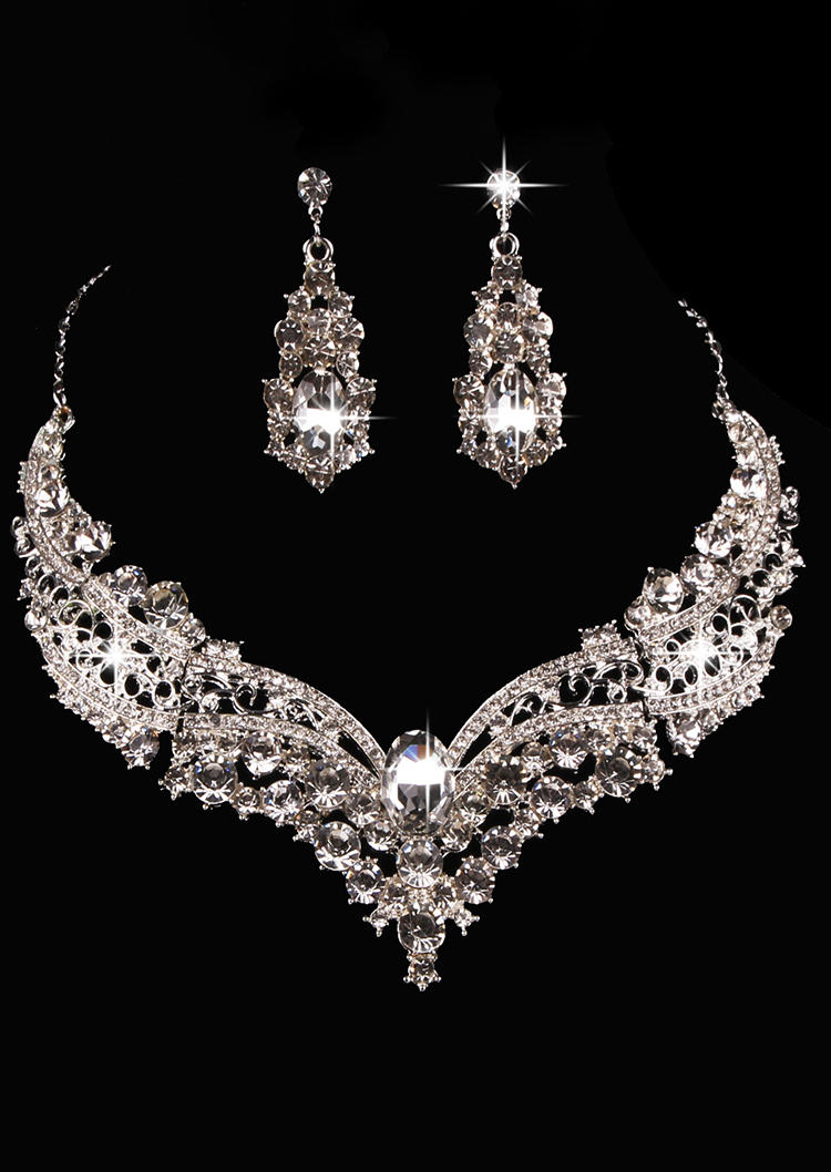 3Pcs Rhinestone Necklace And Earrings Jewelry Set