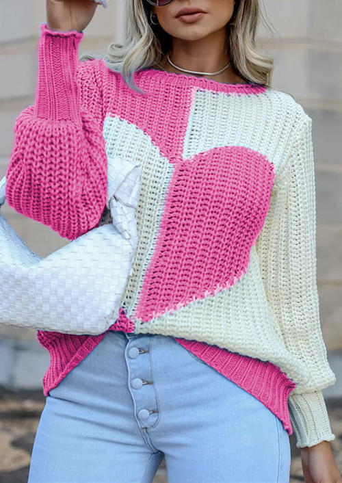 

Sweaters Valentine Color Block Heart Sweater in Pink. Size: ,M,L,XL