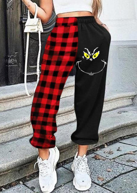 

Pants Cartoon Plaid Color Block Sweatpants in Multicolor. Size: ,XL