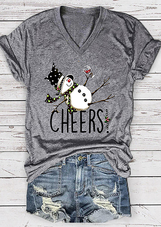 

T-shirts Tees Cheers Snowman Wine Glass V-Neck T-Shirt Tee in Gray. Size: ,XL