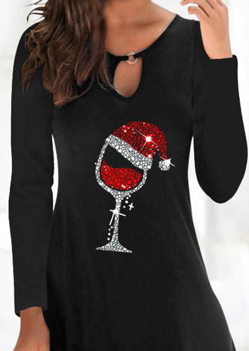 

Mini Dresses Christmas Hat Wine Hollow Out Mini Dress in Black. Size