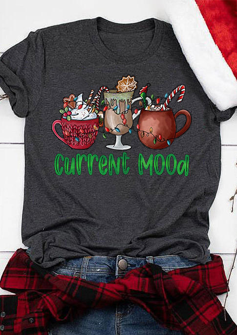 T-shirts Tees Current Mood Christmas Drink T-Shirt Tee - Dark Grey in Gray. Size: M,S