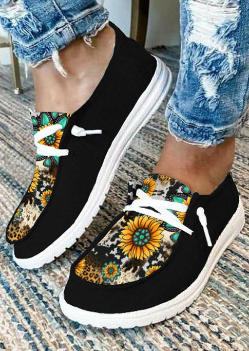 Sneakers Sunflower Cow Leopard Slip On Flat Sneakers in Black. Size: 38