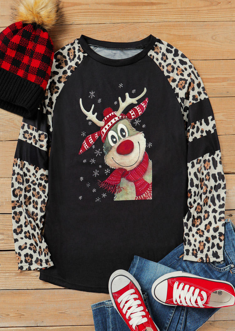 

Blouses Christmas Reindeer Snowflake Blouse in Black. Size: ,M,L,XL