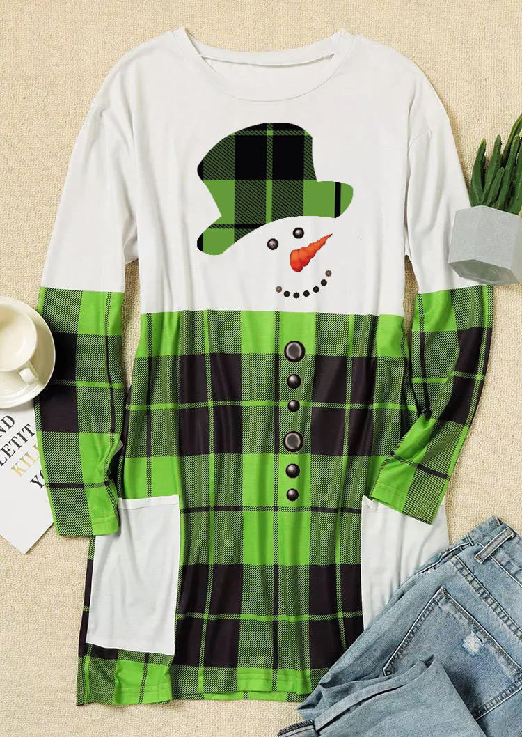 

Mini Dresses Snowman Plaid Pocket Mini Dress in Green. Size: M