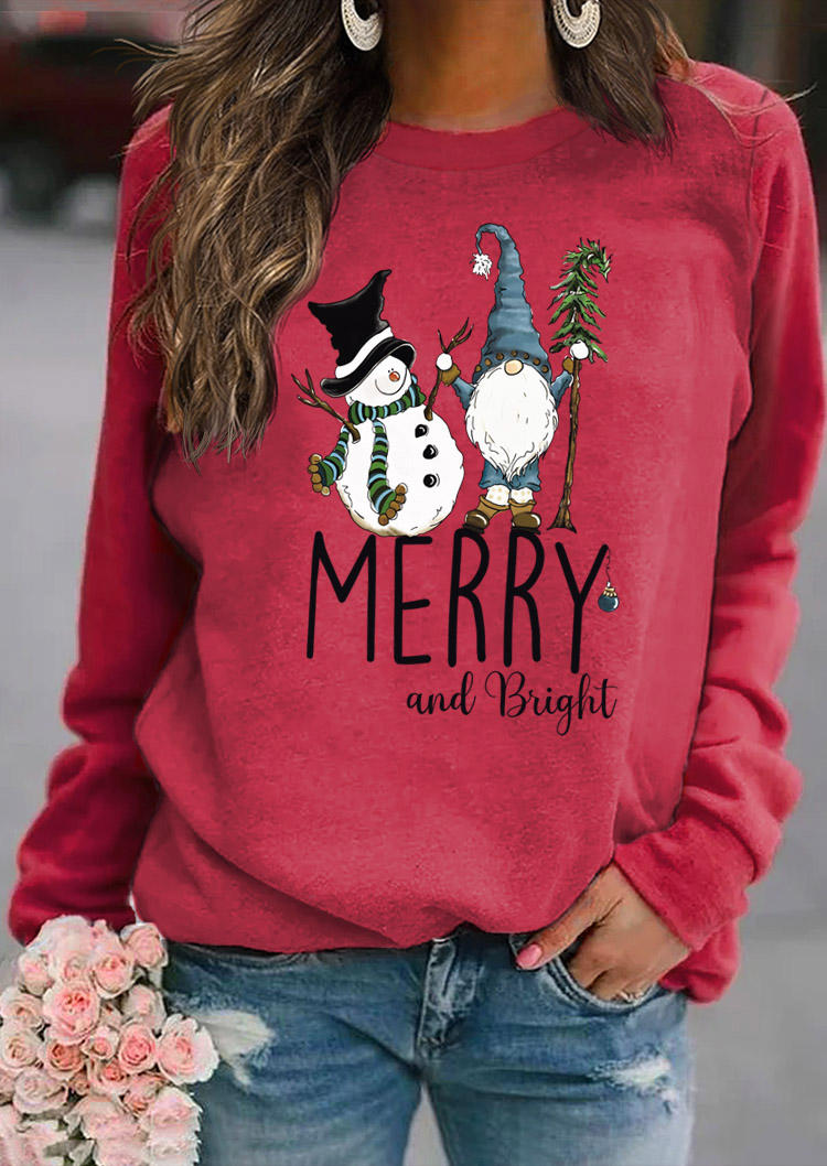 

Sweatshirts Snowman Gnome Merry & Bright Sweatshirt in Red. Size: L,M