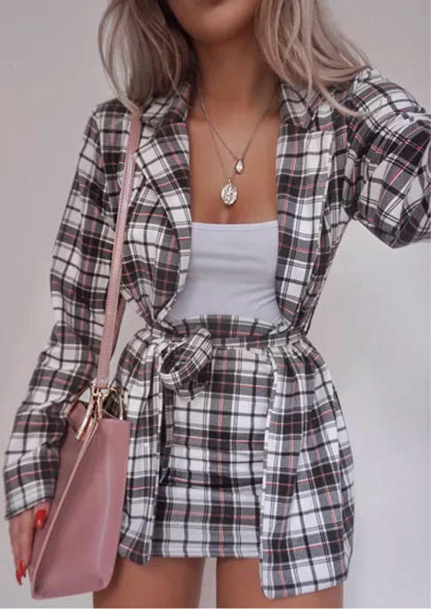 

Plaid Long Sleeve Cardigan Mini Dress, 524626