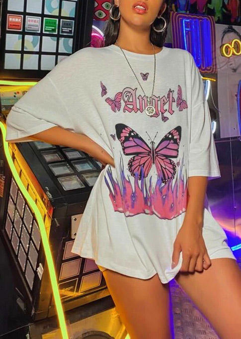 

T-shirts Tees Butterfly O-Neck T-Shirt Tee in White. Size: ,M,L,XL