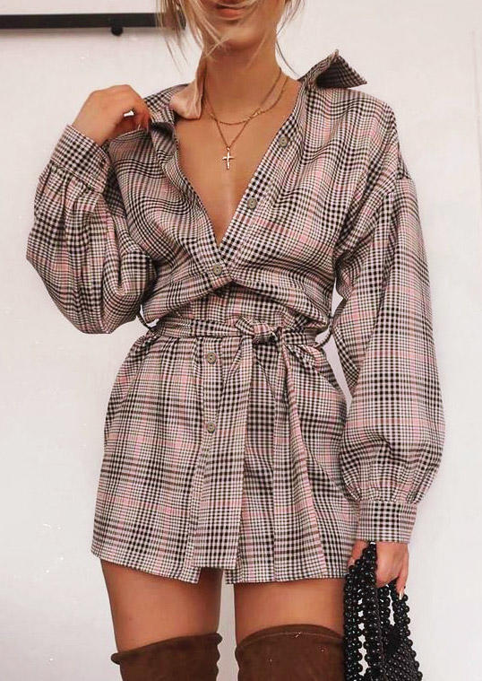 

Mini Dresses Plaid Button Turn-Down Collar Shirt Mini Dress in Plaid. Size: ,M,L,XL