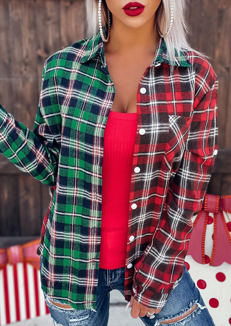 

Shirts Plaid Button Turn-down Collar Shirt in Multicolor. Size