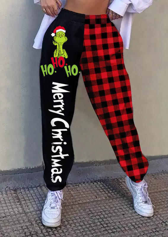 

Pants Merry Cartoon Plaid Color Block Sweatpants in Black. Size