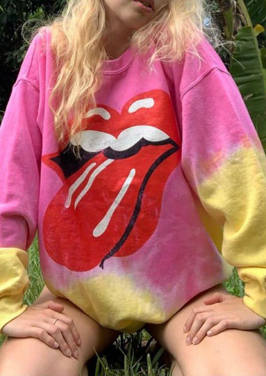 

Sweatshirts Tongue Lips Tie Dye Long Sleeve Sweatshirt in Pink. Size: ,M,L,XL