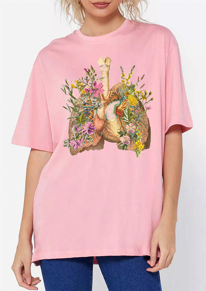 

T-shirts Tees Floral Organ O-Neck T-Shirt Tee in Pink. Size: ,M,L,XL