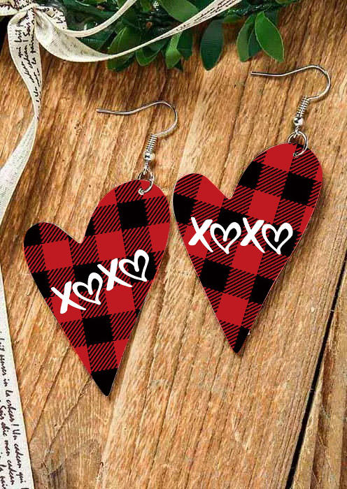 

Earrings Valentine Xoxo Plaid Heart Earrings in Red. Size