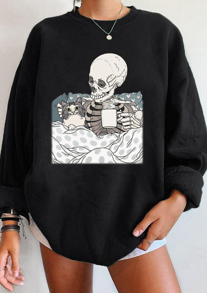 

Sweatshirts Skeleton Cat Long Sleeve Sweatshirt in Black. Size: ,M,L,XL