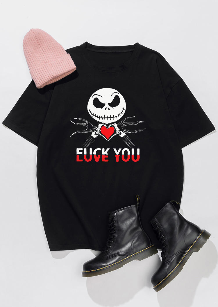 T-shirts Tees Valentine Love You Heart Skull T-Shirt Tee in Black. Size: L,M,S,XL