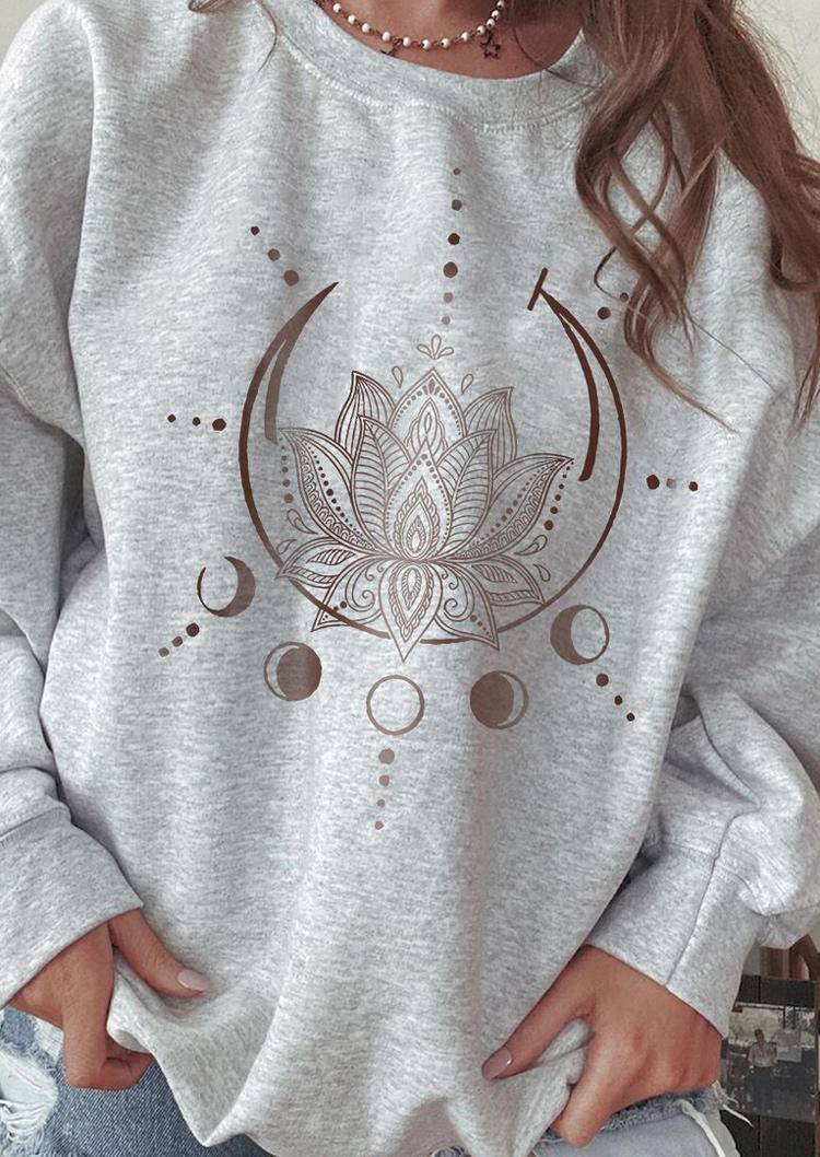 Sweatshirts Star Moon Lotus Yoga Namaste Sweatshirt in Light Grey. Size: M,L