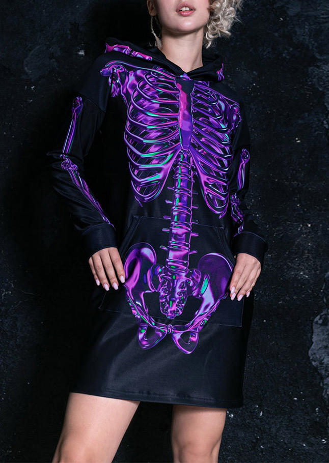

Hoodies Skeleton Kangaroo Pocket Long Sleeve Hoodie in Black. Size: ,M,L,XL