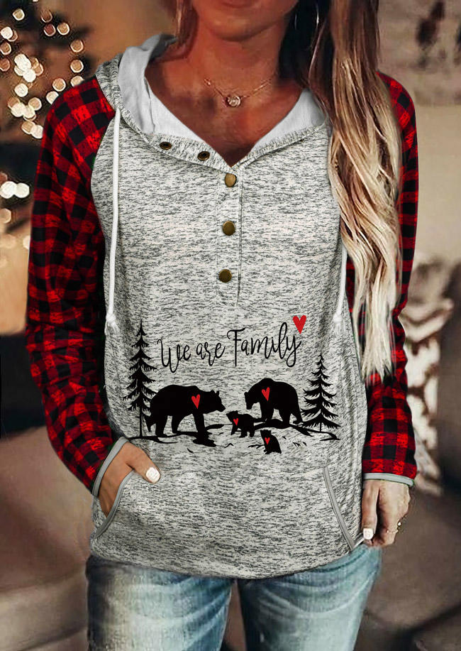 

Hoodies We Are Family Plaid Button Hoodie in Gray. Size: ,M,L