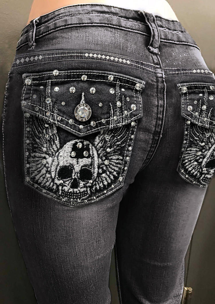 

Pants Anchor Skull Denim Pants in Dark Grey. Size: ,M,L,XL