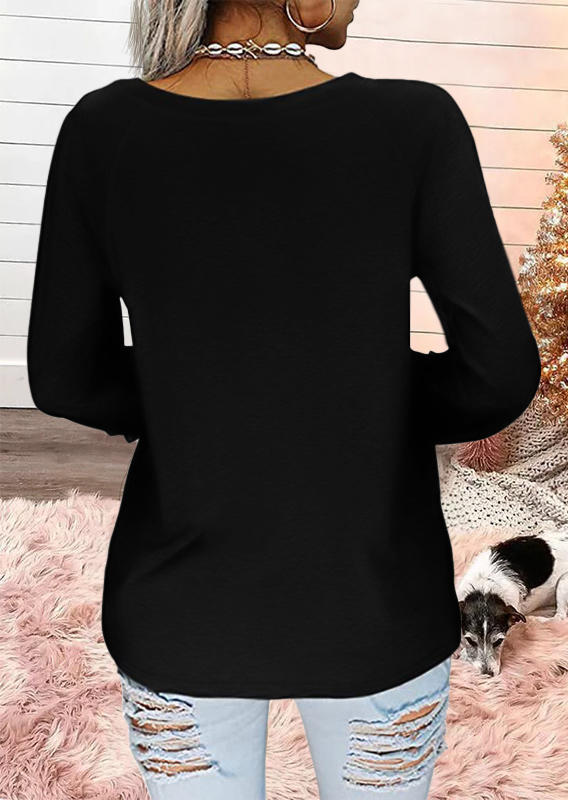 Blouses Lace Splicing Long Sleeve V-Neck Blouse in Black. Size: XL