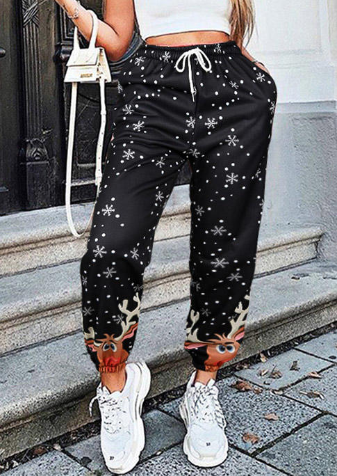 

Pants Christmas Reindeer Snowflake Sweatpants in Black. Size: ,M,L,XL