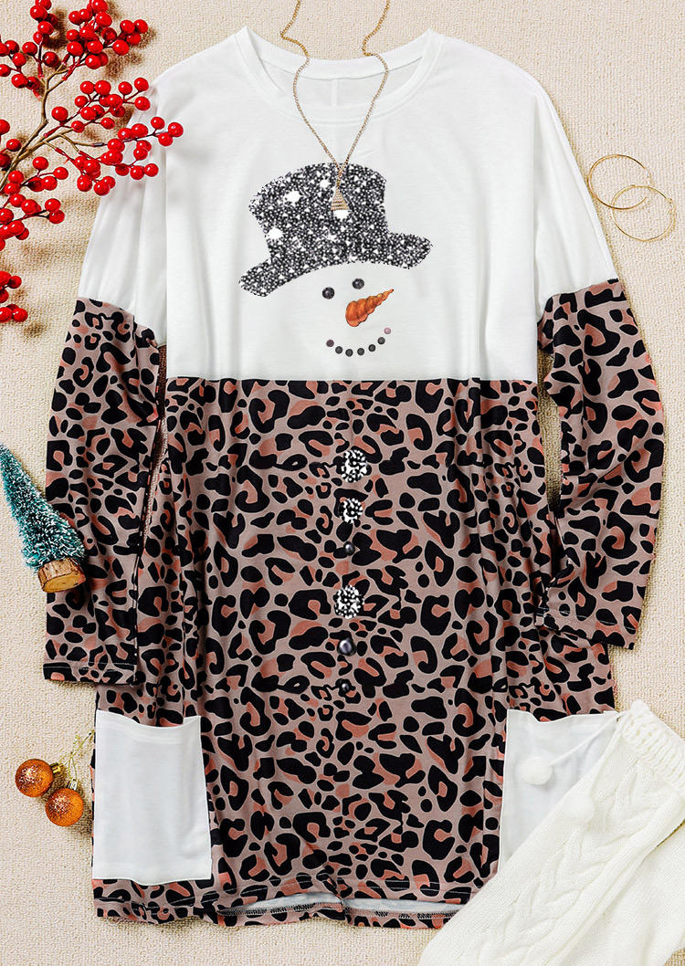 Mini Dresses Snowman Leopard Pocket Mini Dress in Multicolor. Size: S