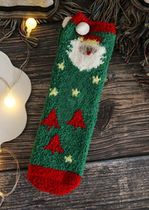 

Crew Socks Christmas Santa Claus Warm Plush Socks in Green,Red. Size