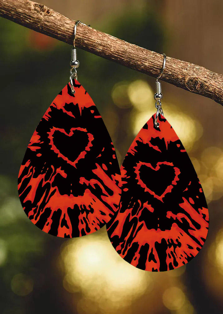 Valentine Tie Dye Heart Water Drop Earrings