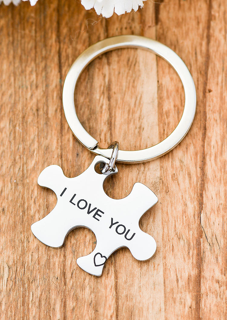 

Keychains 2Pcs Valentine I Love You More Puzzle Keychain in Silver. Size