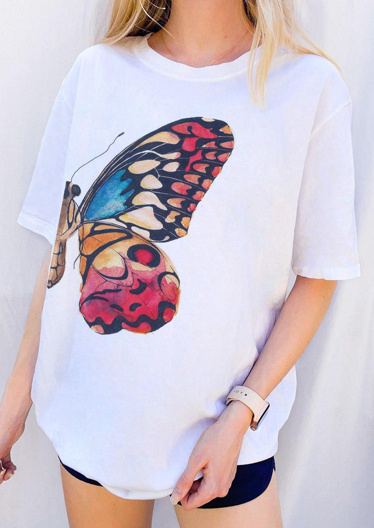 

T-shirts Tees Butterfly O-Neck T-Shirt Tee in White. Size: ,M,L,XL
