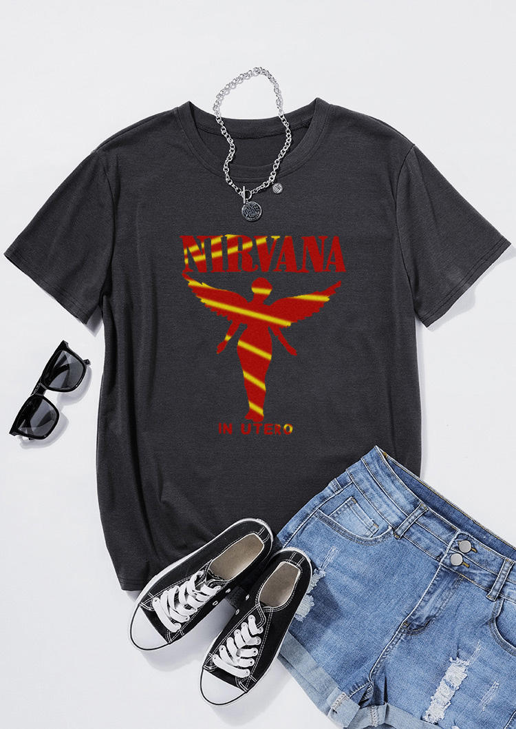 

T-shirts Tees Nirvana O-Neck Casual T-shirt Tee in Dark Grey. Size: ,M,L,XL