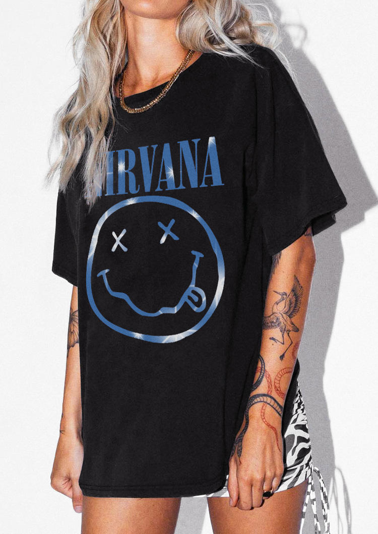 

T-shirts Tees Nirvana Smile Face O-Neck T-shirt Tee in Black. Size: ,M,L,XL