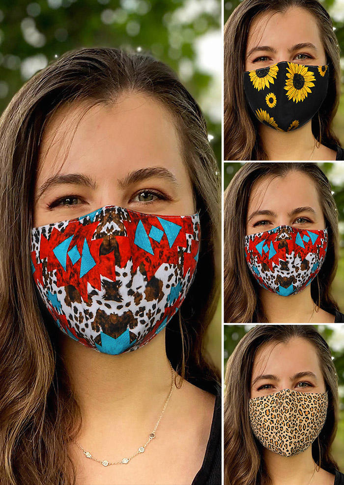 

Masks 3Pcs Leopard Sunflower Geometric Breathable Mask in Multicolor. Size