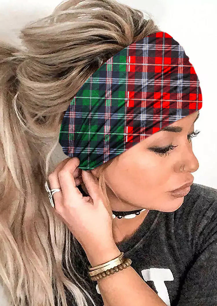 

Color Block Plaid Yoga Sport Wide Headband in Multicolor. Size