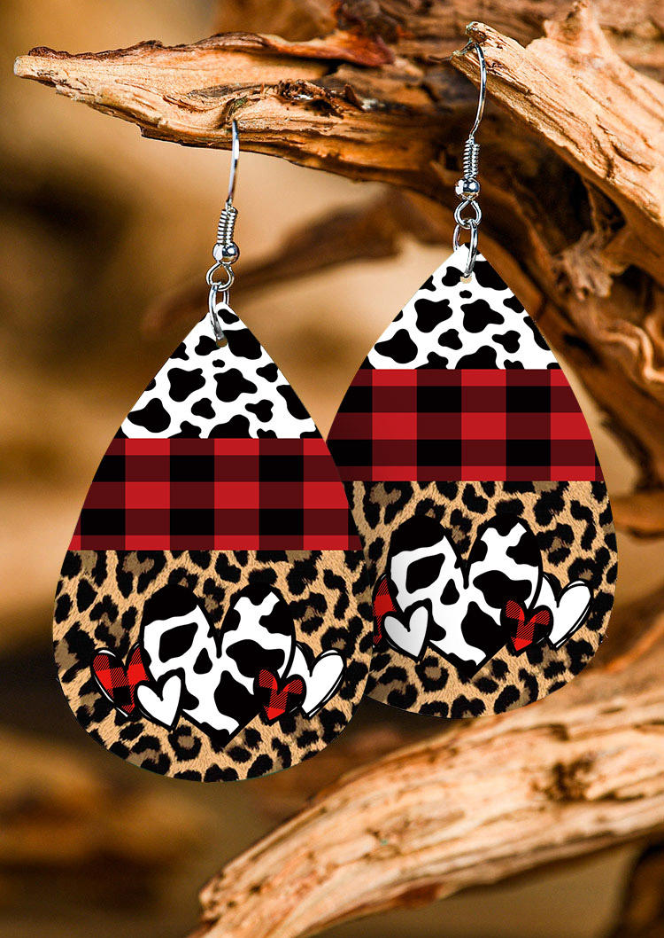 

Earrings Valentine Plaid Leopard Cow Heart Earrings in Multicolor. Size