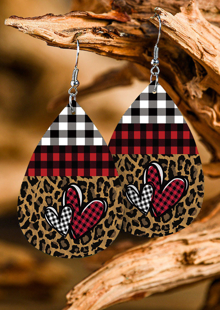 

Earrings Leopard Plaid Heart Water Drop Earrings in Multicolor. Size