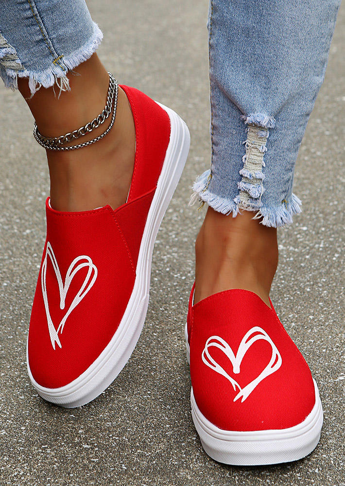 

Sneakers Valentine Love Heart Round Toe Flat Sneakers in Red. Size: ,38,39,40,41