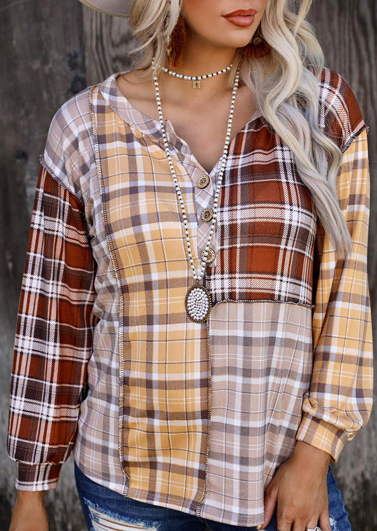 

Shirts Color Block Plaid Button Long Sleeve Shirt in Multicolor. Size: ,M,L,XL