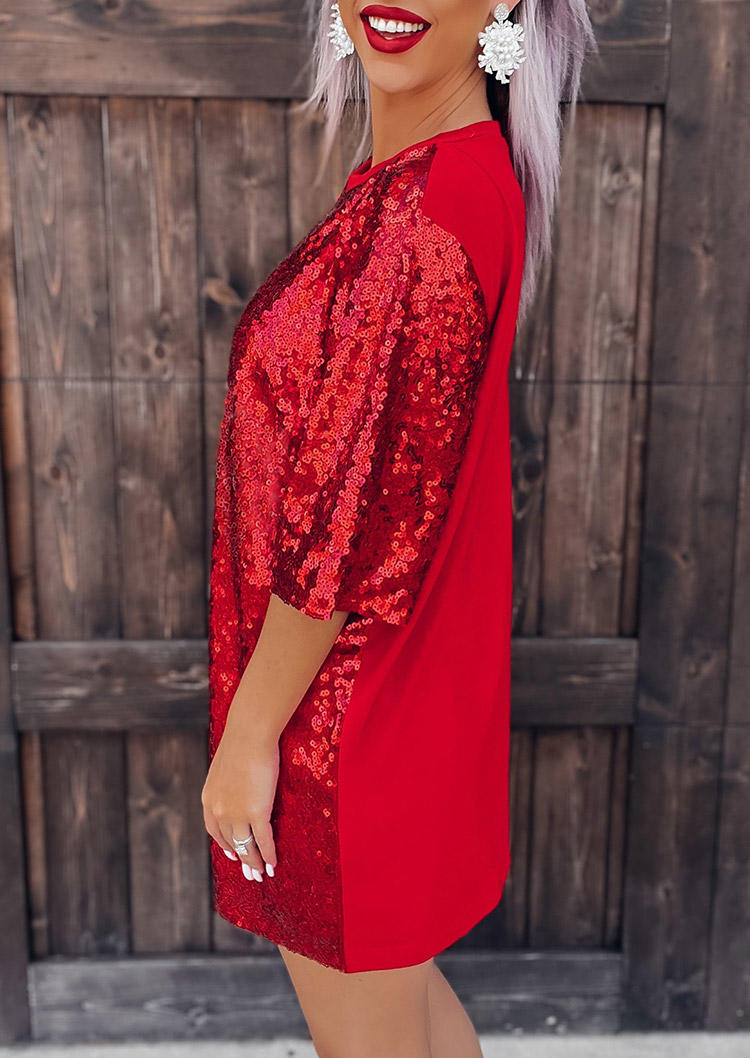 

Mini Dresses Sequined O-Neck Long Sleeve Mini Dress in Red. Size: ,M,L,XL