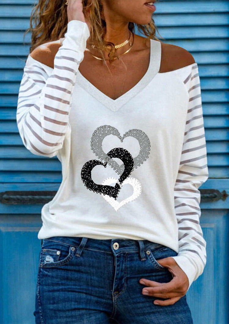 

Blouses Valentine Heart Cold Shoulder Blouse in White. Size