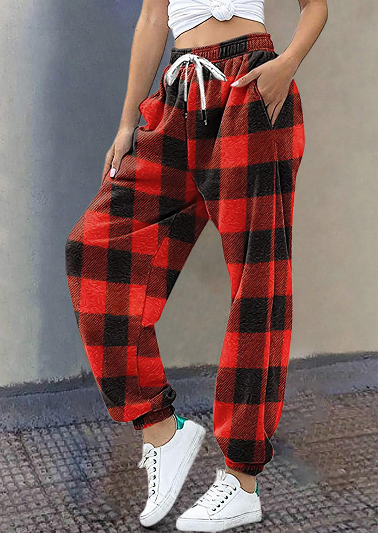 

Pants Pocket Drawstring Elastic Waist Sweatpants in Red. Size