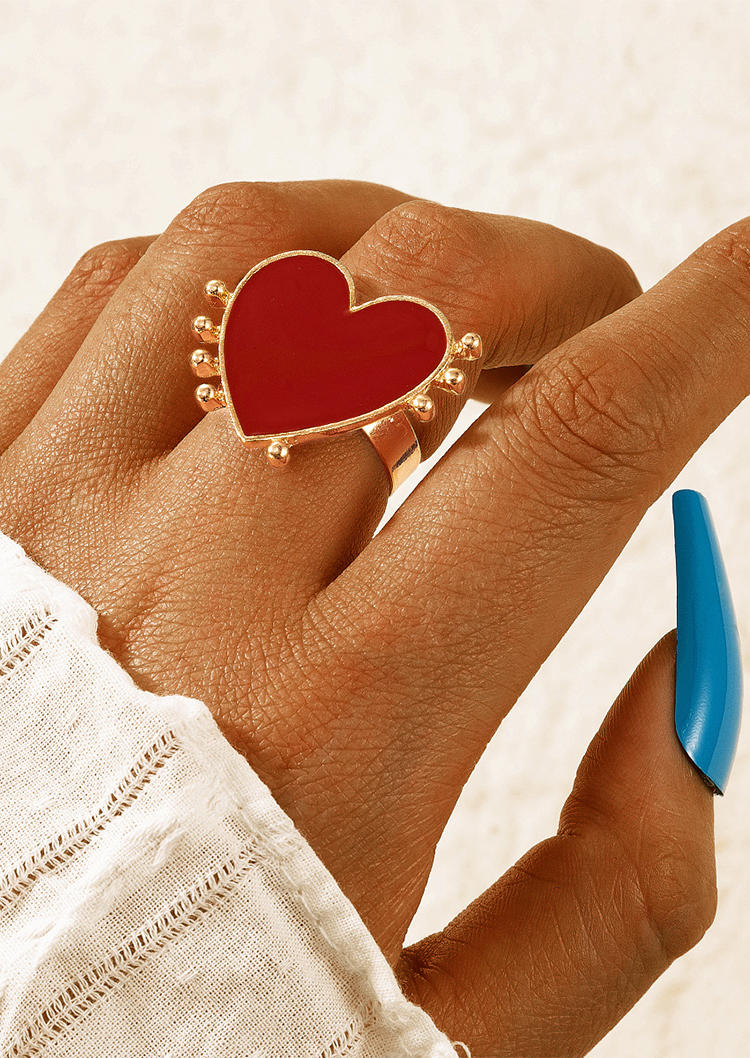 

Rings Valentine Heart Adjustable Ring in Red. Size