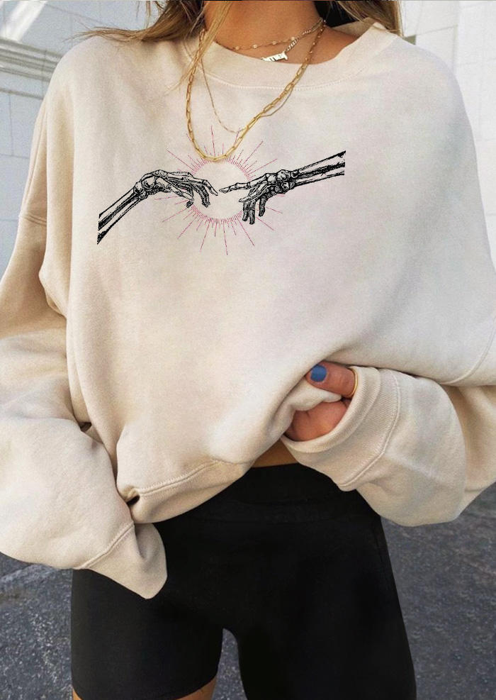 

Sweatshirts Skeleton Hand Sun Long Sleeve Sweatshirt in Apricot. Size: ,M,L,XL