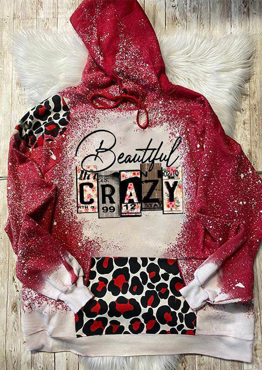 Hoodies Leopard Beautiful Crazy Bleached Hoodie in Red. Size: S