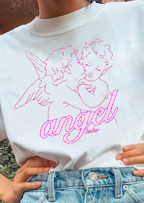 

T-shirts Tees Angel O-Neck T-Shirt Tee in White. Size: ,M,L,XL