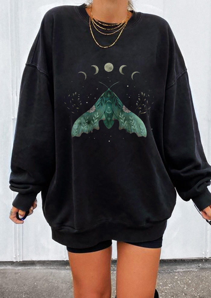Moon Butterfly Pullover Sweatshirt - Black